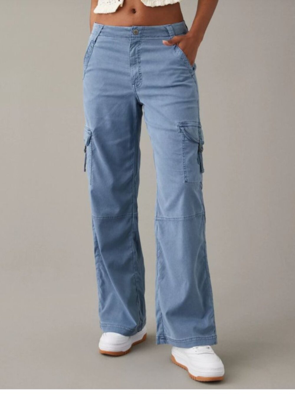 American Eagle baggy wide leg cargo pants blue size 2 Long